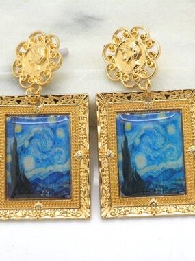 Starry Night Van Gogh Pint Framed Earrings